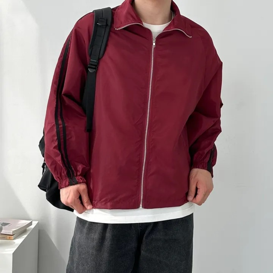 Two-Line Track Windbreaker – Unisex Oversized Zip-Up Jacket
