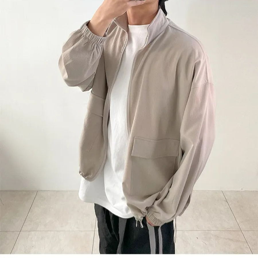 Simple Two-Way Pleated Windbreaker – Unisex Oversized Jacket