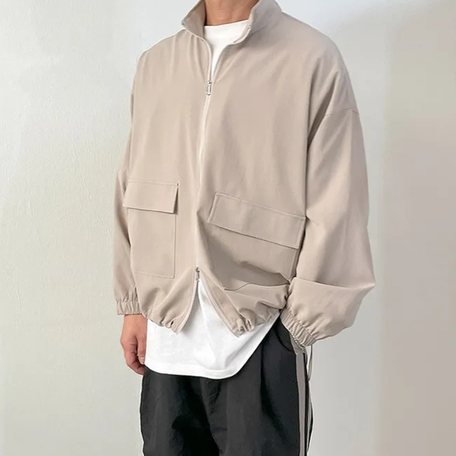 Simple Two-Way Pleated Windbreaker – Unisex Oversized Jacket