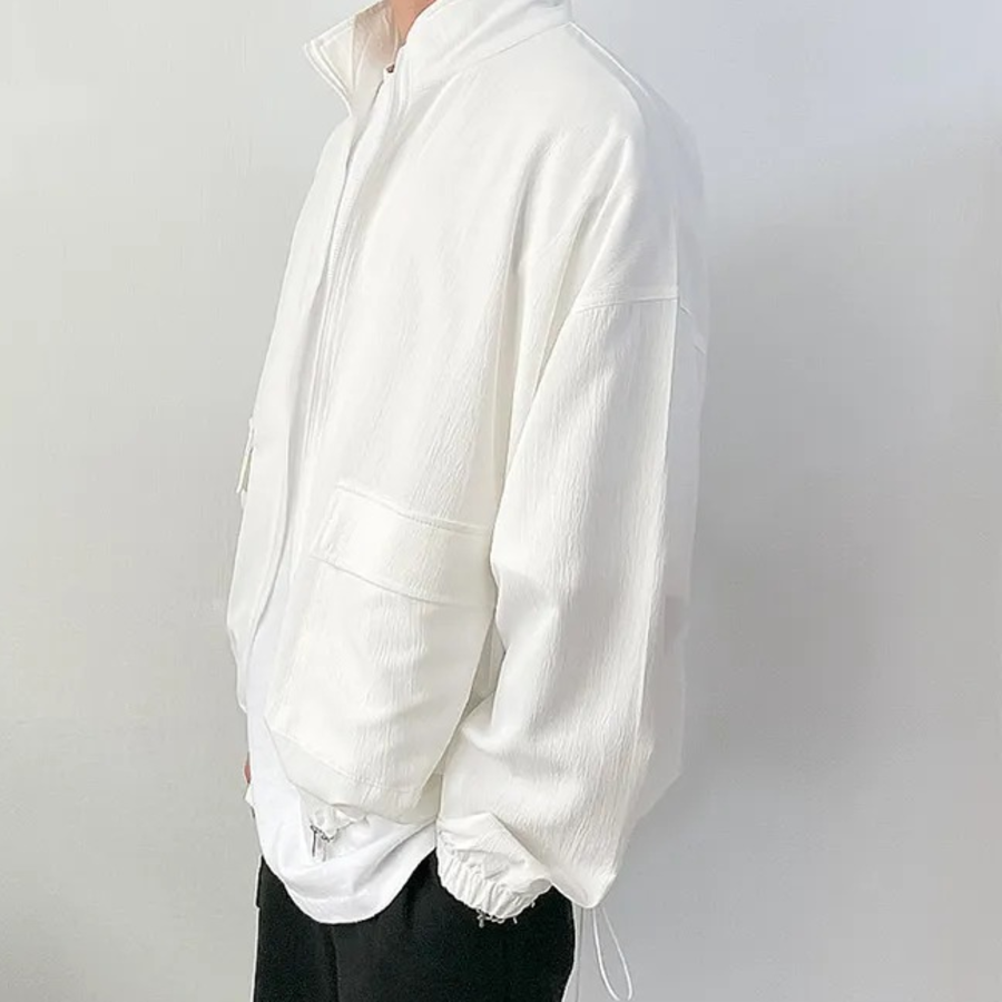 Simple Two-Way Pleated Windbreaker – Unisex Oversized Jacket