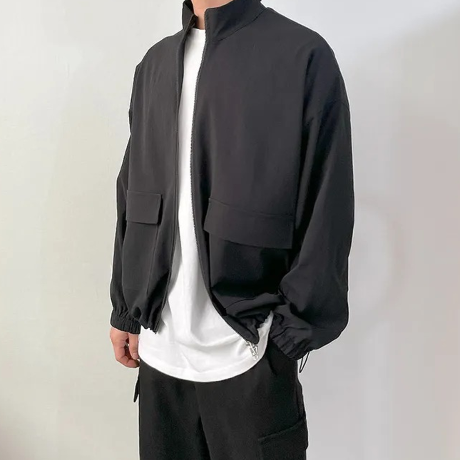 Simple Two-Way Pleated Windbreaker – Unisex Oversized Jacket