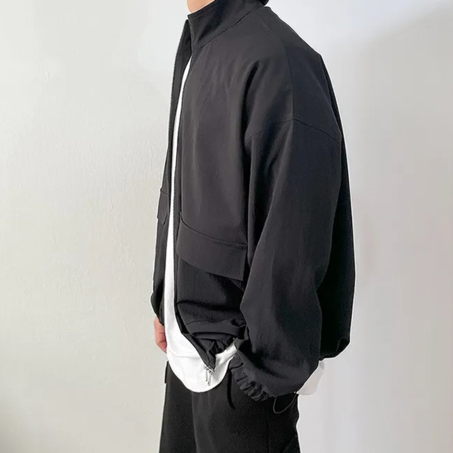 Simple Two-Way Pleated Windbreaker – Unisex Oversized Jacket