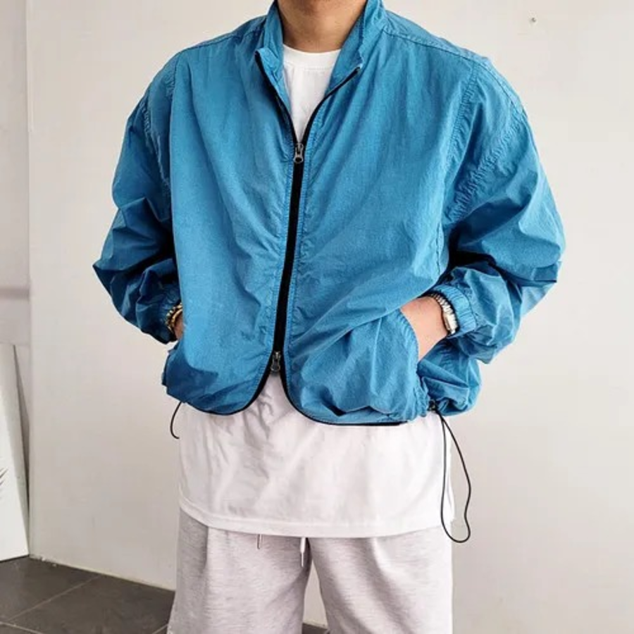 Summer Lightweight Pigment Overfit Two-Way String Windbreaker Jacket