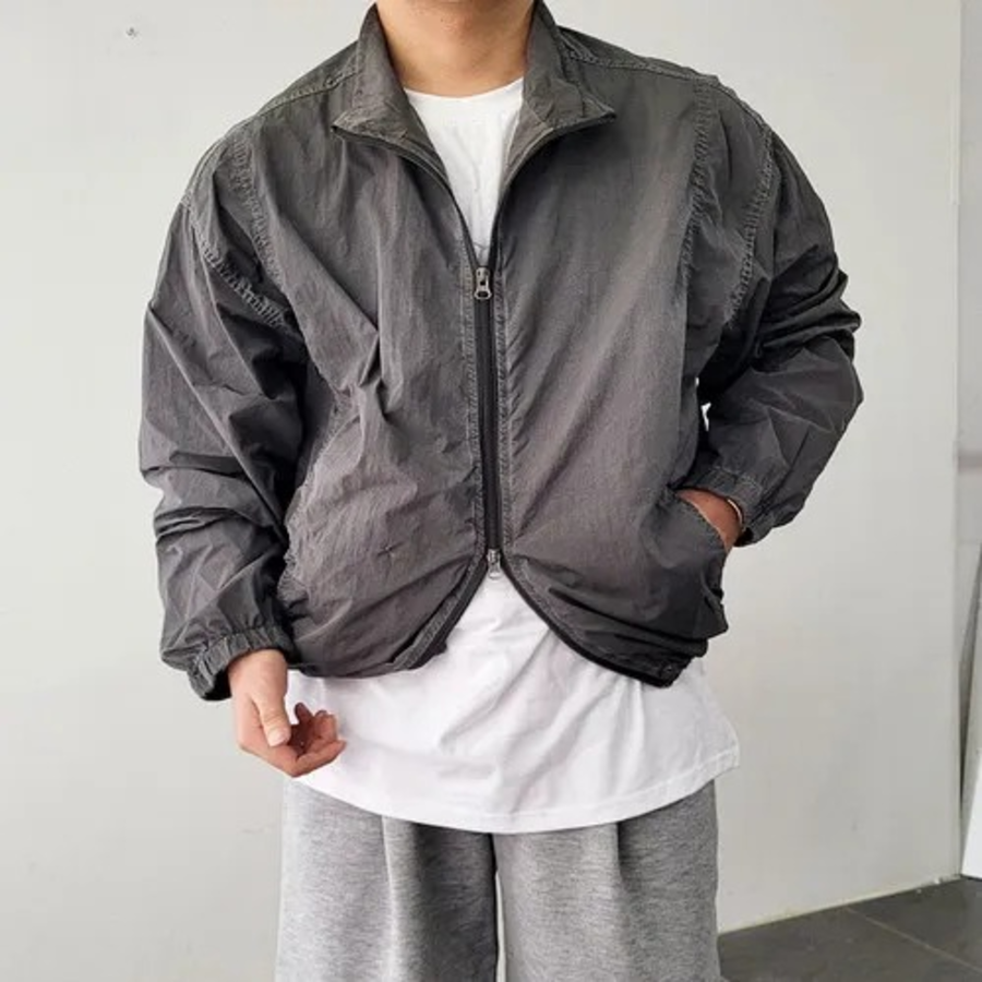 Summer Lightweight Pigment Overfit Two-Way String Windbreaker Jacket