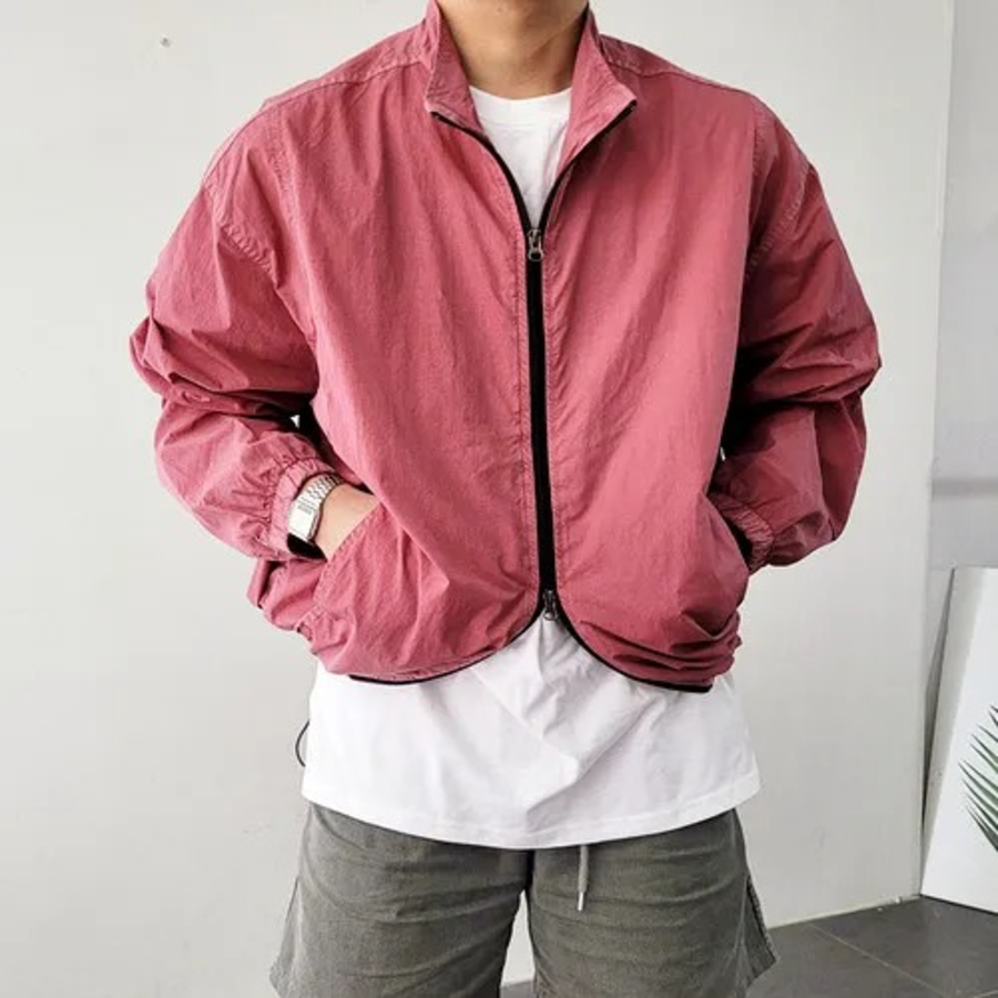 Summer Lightweight Pigment Overfit Two-Way String Windbreaker Jacket