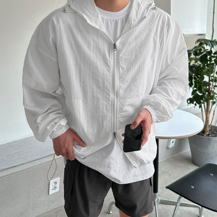 Premium Nylon Balloon Oversized 2-WAY Hooded Windbreaker Jacket