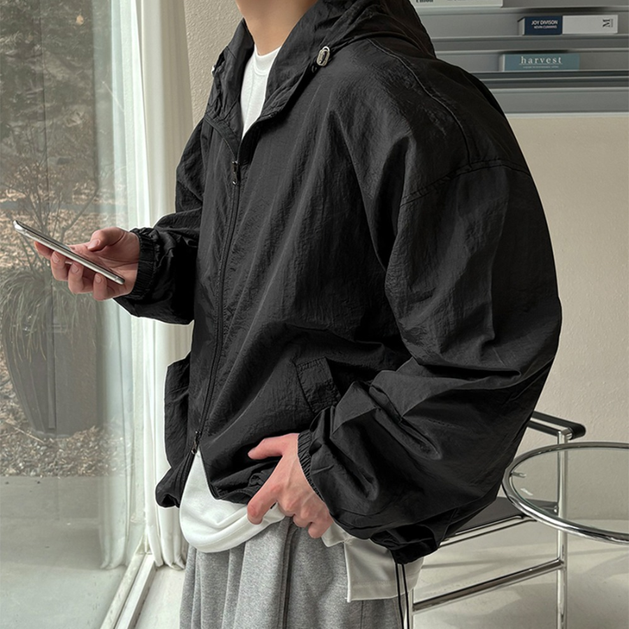 Premium Nylon Balloon Oversized 2-WAY Hooded Windbreaker Jacket