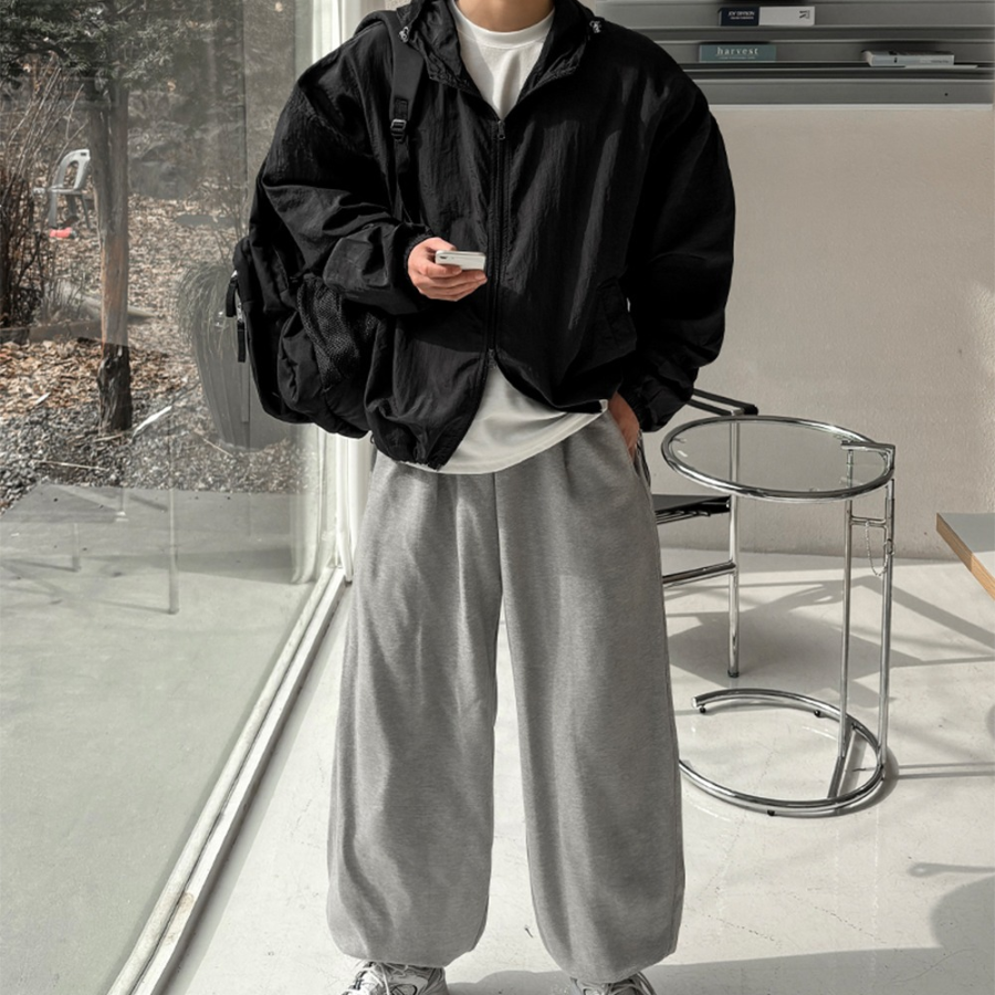 Premium Nylon Balloon Oversized 2-WAY Hooded Windbreaker Jacket