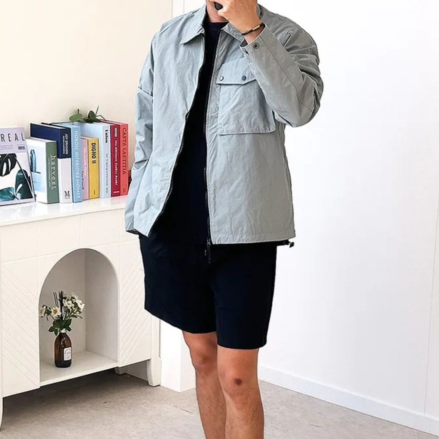 Men's Zip-Up Windbreaker Jacket – Collared Mid-Season Outerwear