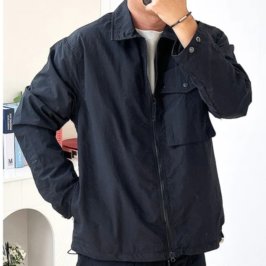 Men's Zip-Up Windbreaker Jacket – Collared Mid-Season Outerwear