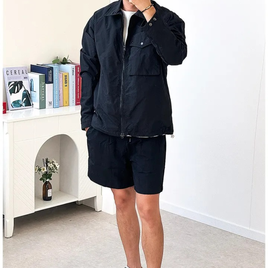 Men's Zip-Up Windbreaker Jacket – Collared Mid-Season Outerwear