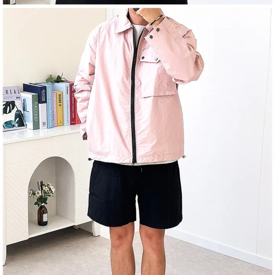 Men's Zip-Up Windbreaker Jacket – Collared Mid-Season Outerwear