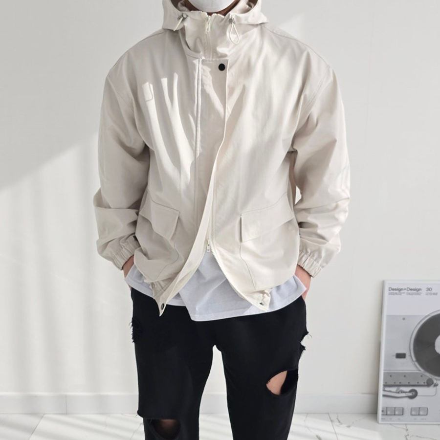 Men's Oversized 2-Way Hooded Zip-Up Windbreaker Jacket