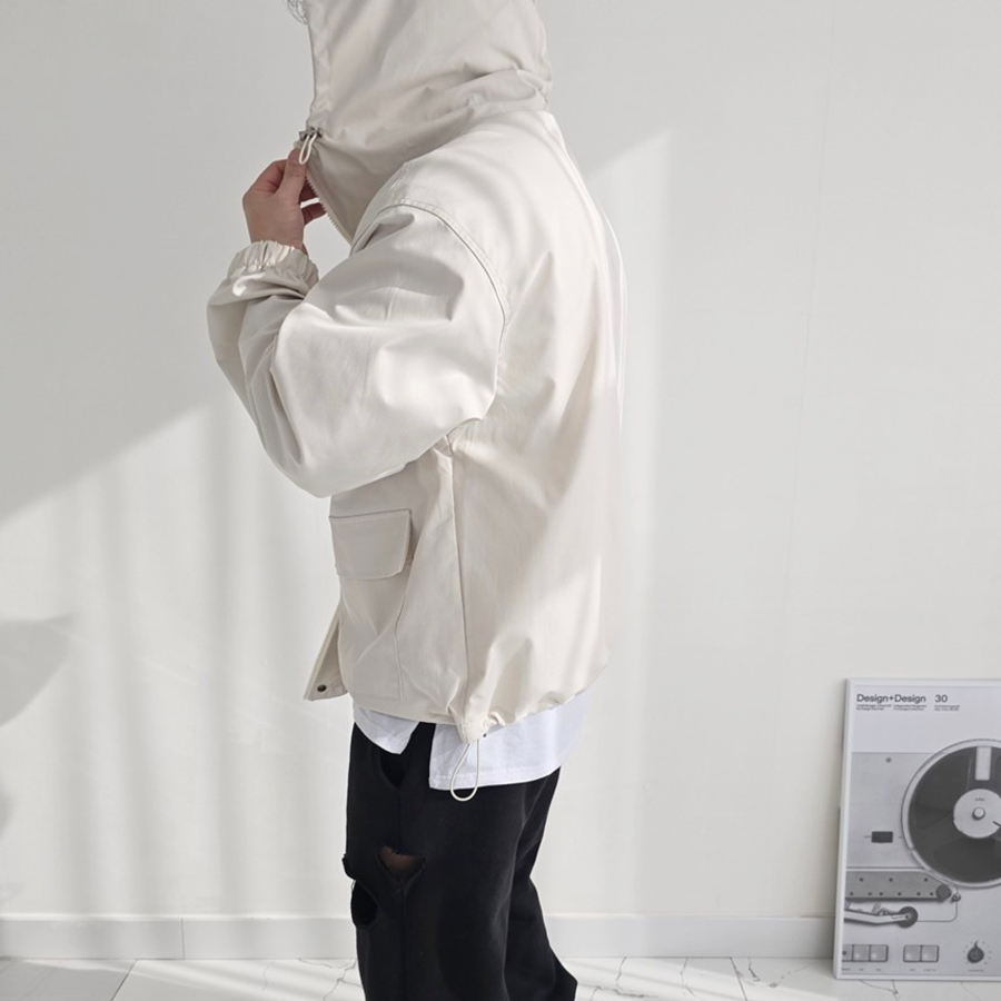 Men's Oversized 2-Way Hooded Zip-Up Windbreaker Jacket