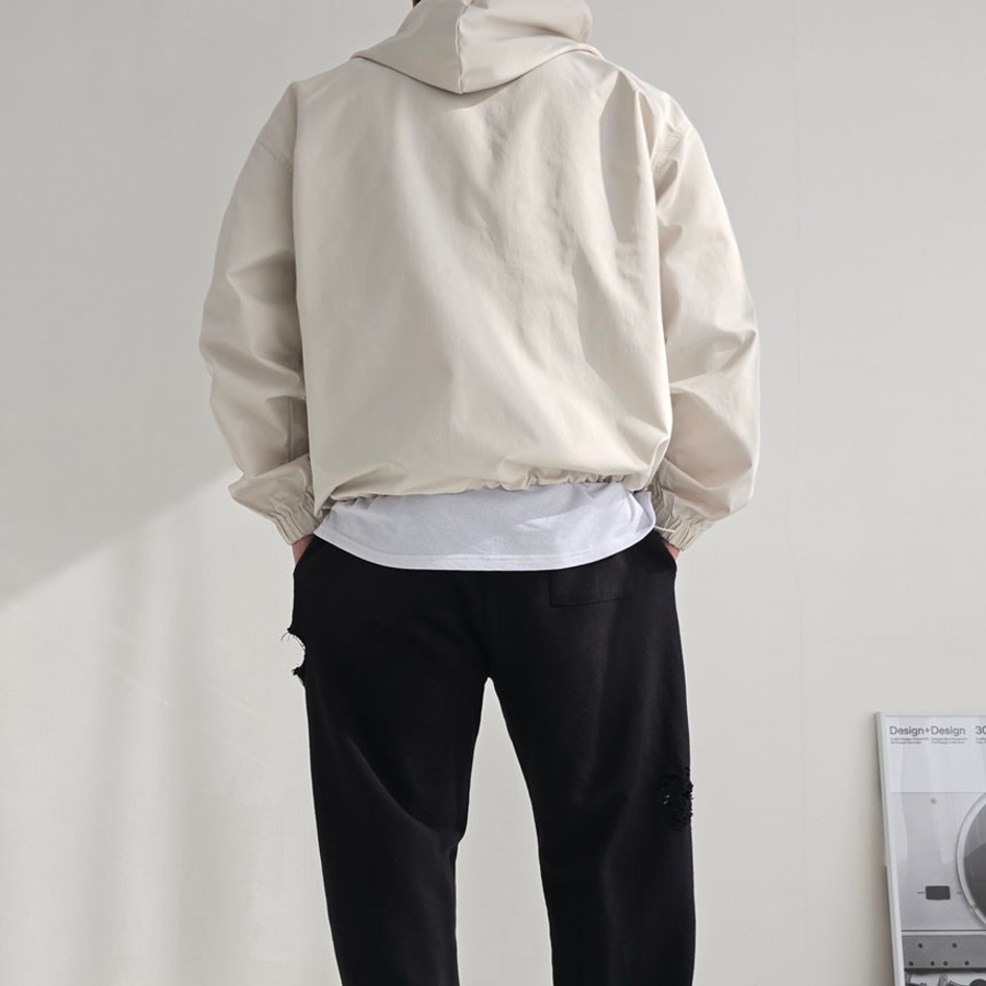 Men's Oversized 2-Way Hooded Zip-Up Windbreaker Jacket