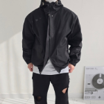 Men's Oversized 2-Way Hooded Zip-Up Windbreaker Jacket