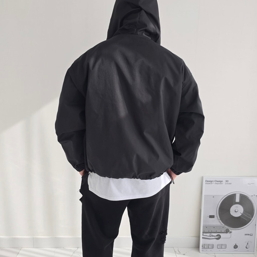 Men's Oversized 2-Way Hooded Zip-Up Windbreaker Jacket