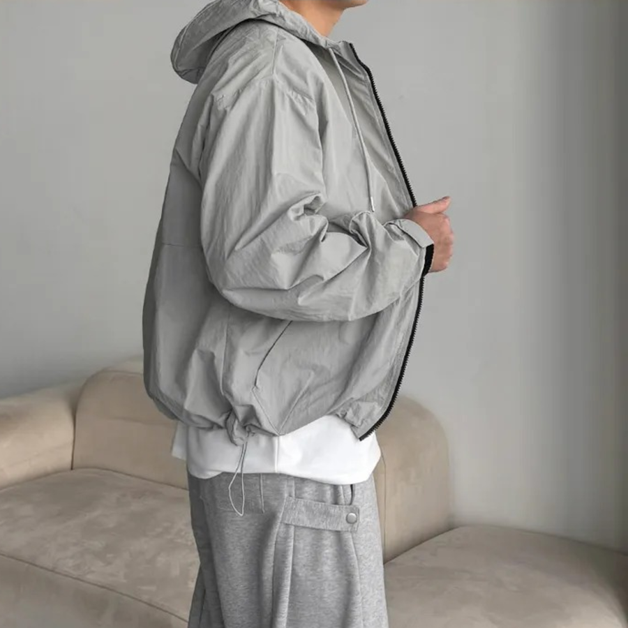 Castle Men's Utility Oversized Hooded Zip-Up Windbreaker Jacket