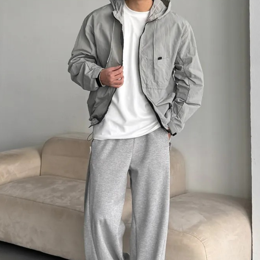 Castle Men's Utility Oversized Hooded Zip-Up Windbreaker Jacket