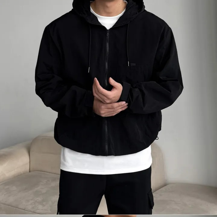 Castle Men's Utility Oversized Hooded Zip-Up Windbreaker Jacket