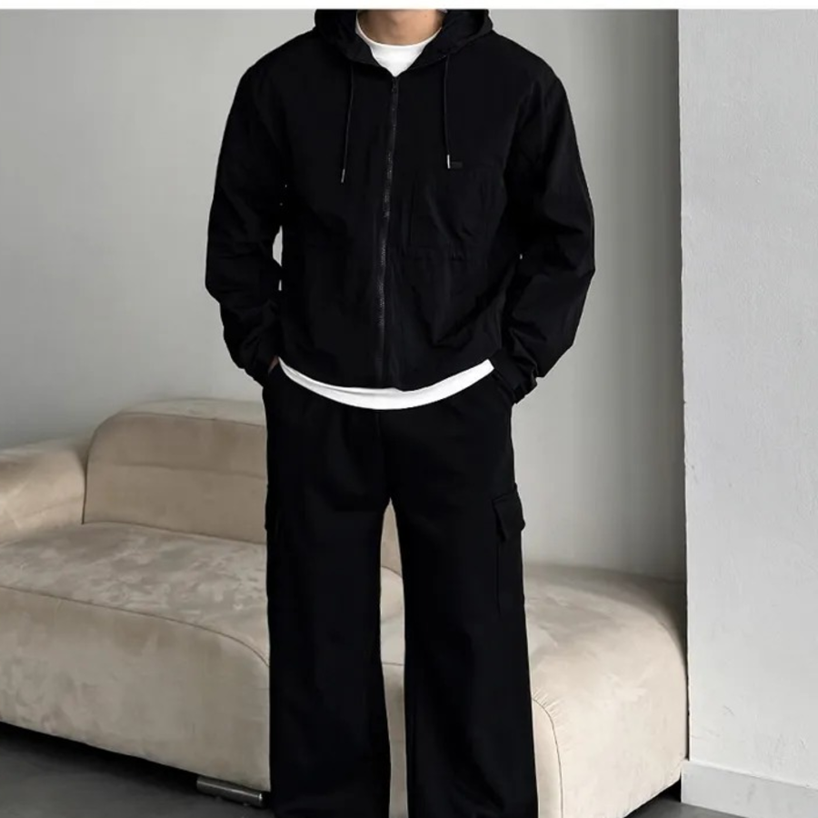 Castle Men's Utility Oversized Hooded Zip-Up Windbreaker Jacket