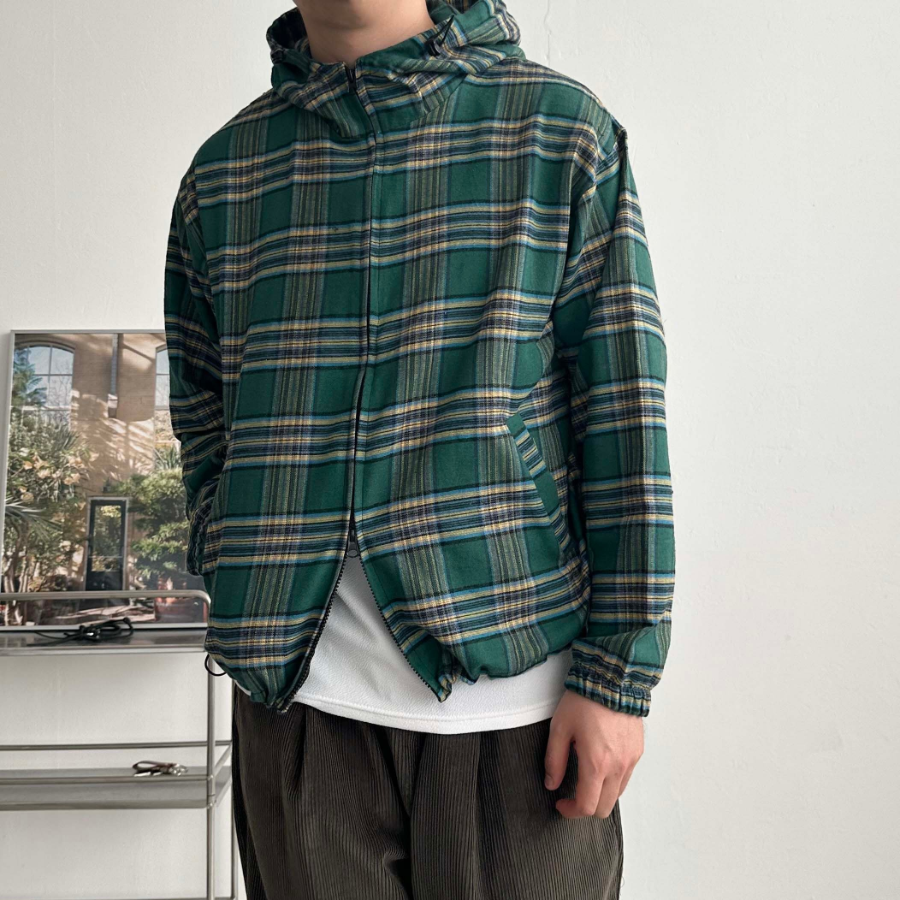 Hooded Windbreaker – Fall Check Pattern Jacket