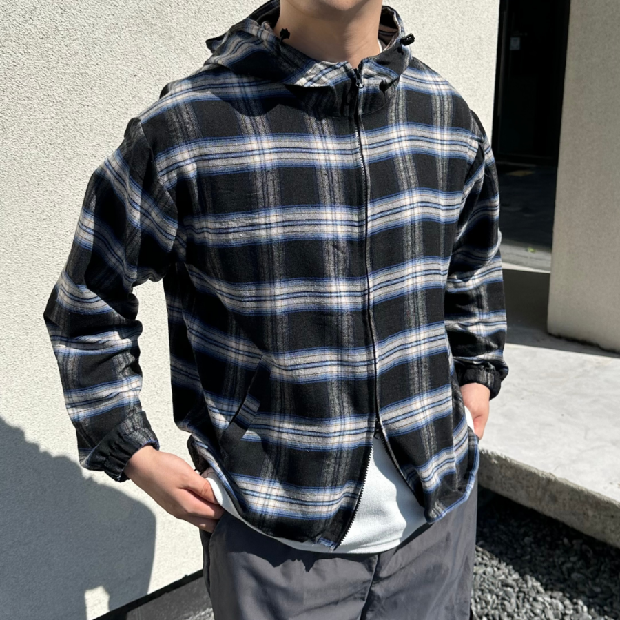 Hooded Windbreaker – Fall Check Pattern Jacket