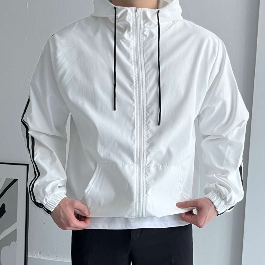 Spring Windbreaker Hooded Two-Line Track Zip-Up