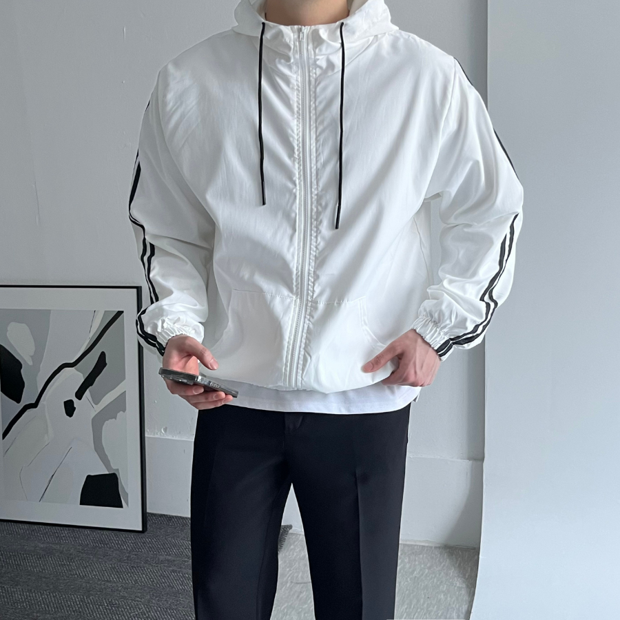 Spring Windbreaker Hooded Two-Line Track Zip-Up