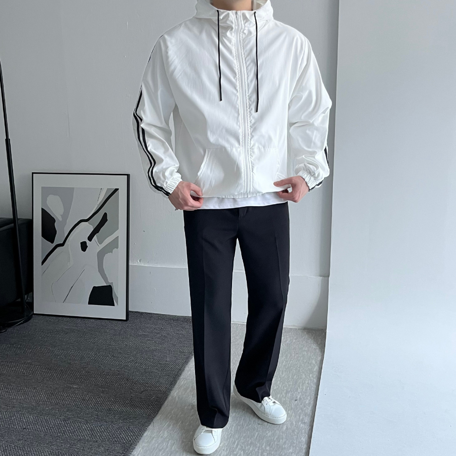 Spring Windbreaker Hooded Two-Line Track Zip-Up