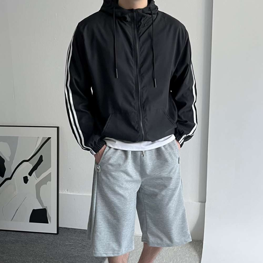 Spring Windbreaker Hooded Two-Line Track Zip-Up