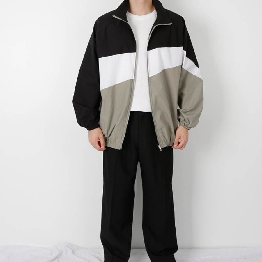 Freak Spring Windbreaker Oversized Colorblock Zip-Up Windbreaker