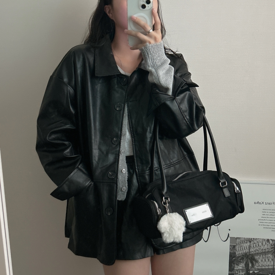 Monggrami Leather Oversized Jacket