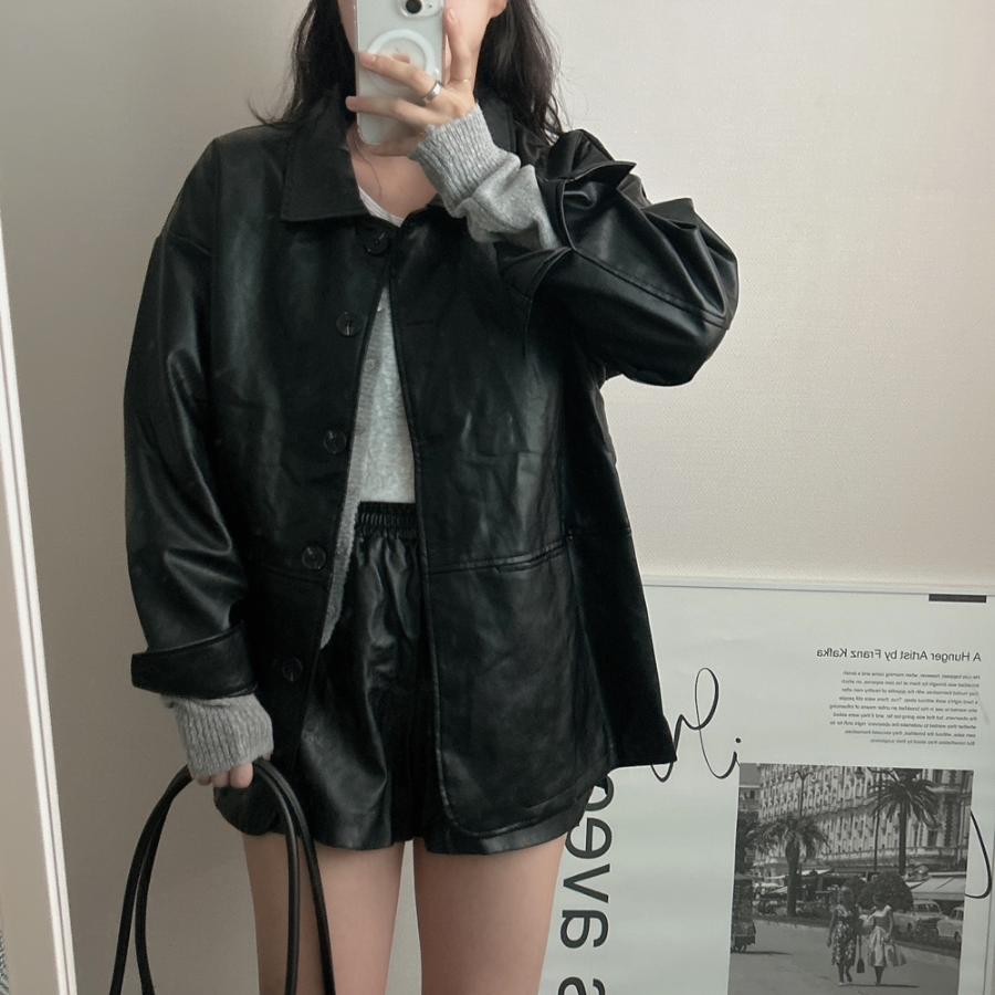 Monggrami Leather Oversized Jacket
