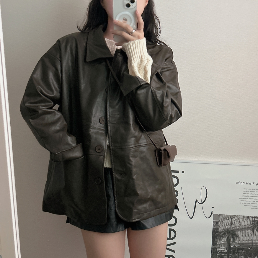 Monggrami Leather Oversized Jacket