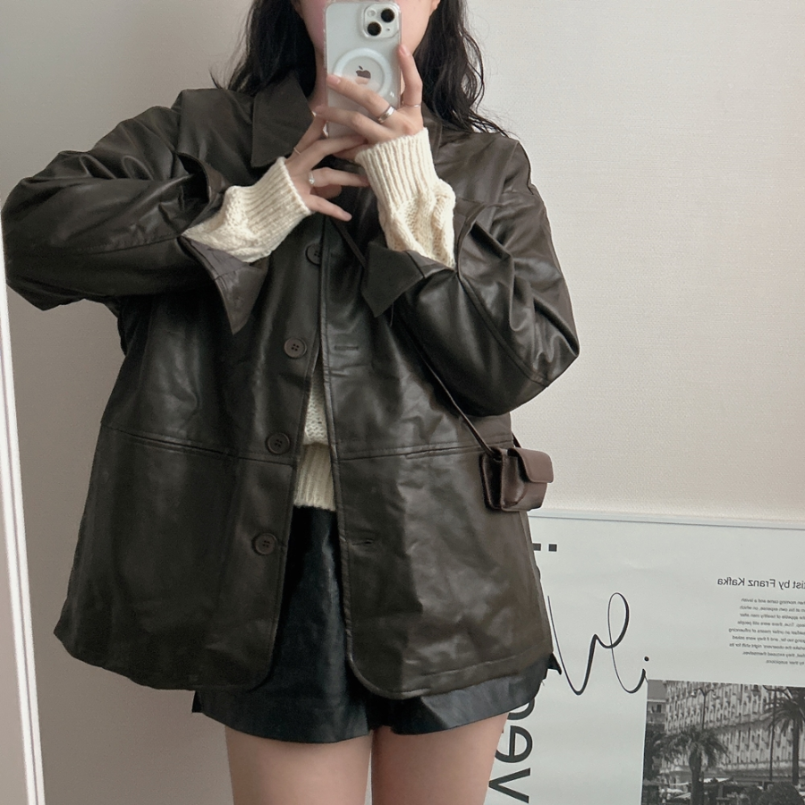 Monggrami Leather Oversized Jacket