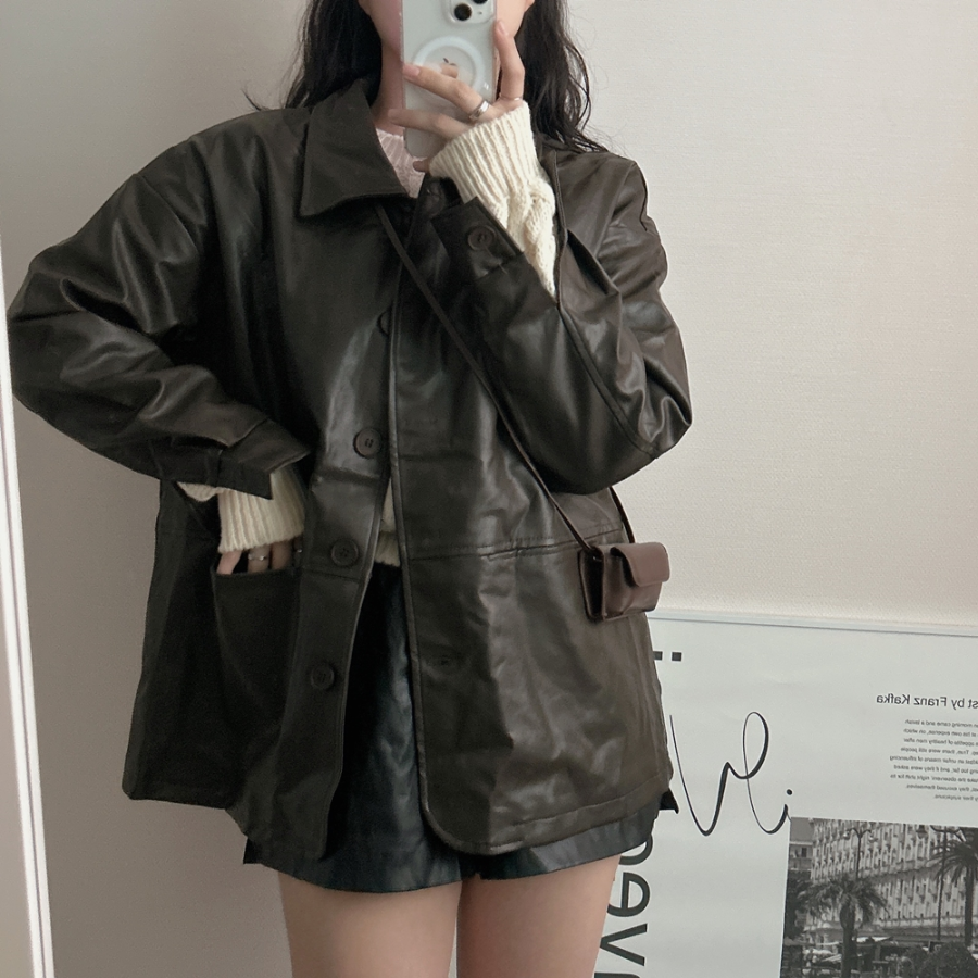 Monggrami Leather Oversized Jacket