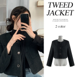 Tweed No-Collar Crop Jacket