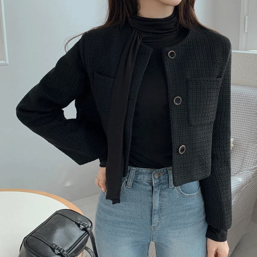 Tweed No-Collar Crop Jacket
