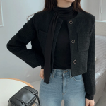 Tweed No-Collar Crop Jacket