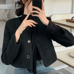 Tweed No-Collar Crop Jacket