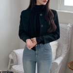 Tweed No-Collar Crop Jacket