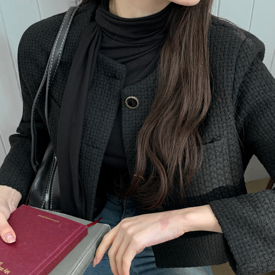 Tweed No-Collar Crop Jacket