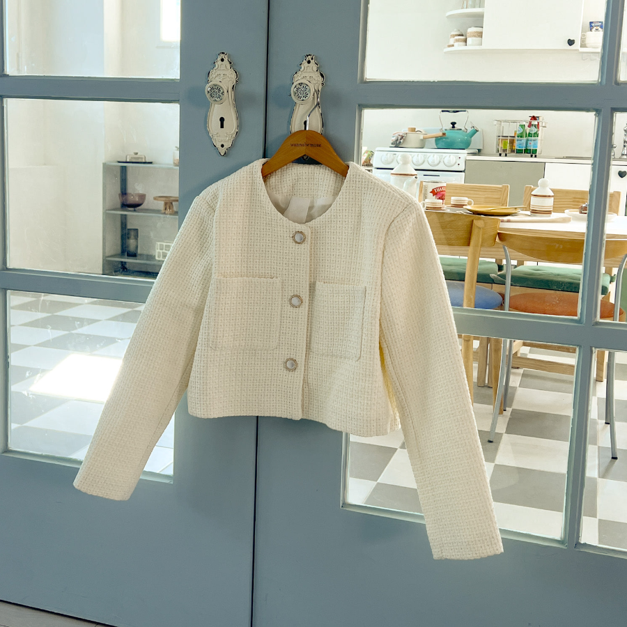 Tweed No-Collar Crop Jacket