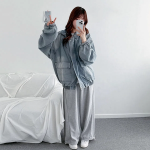 Oversized Full-Washed Denim Hoodie  Jumper