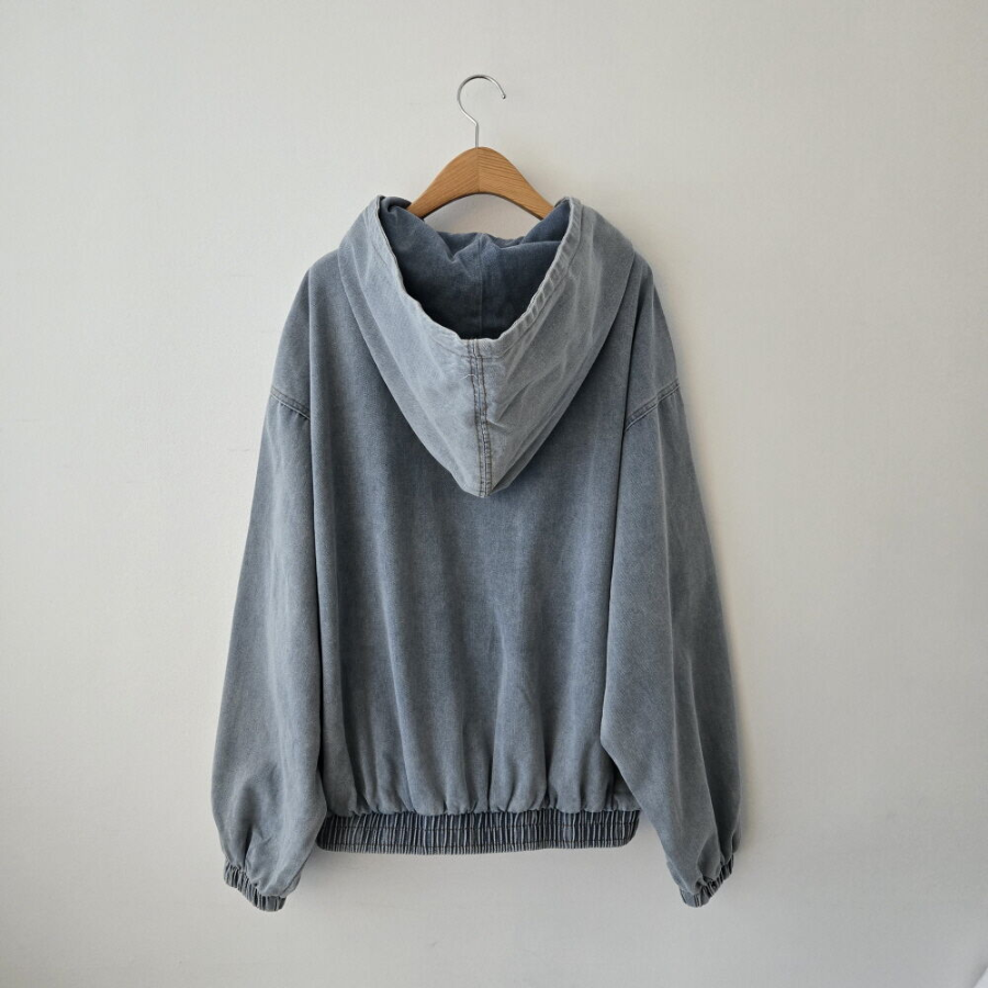 Oversized Full-Washed Denim Hoodie  Jumper