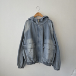 Oversized Full-Washed Denim Hoodie  Jumper