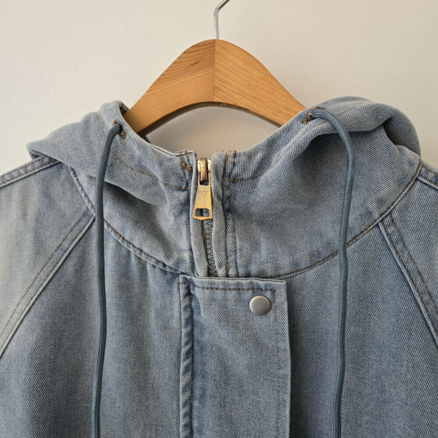 Oversized Full-Washed Denim Hoodie  Jumper