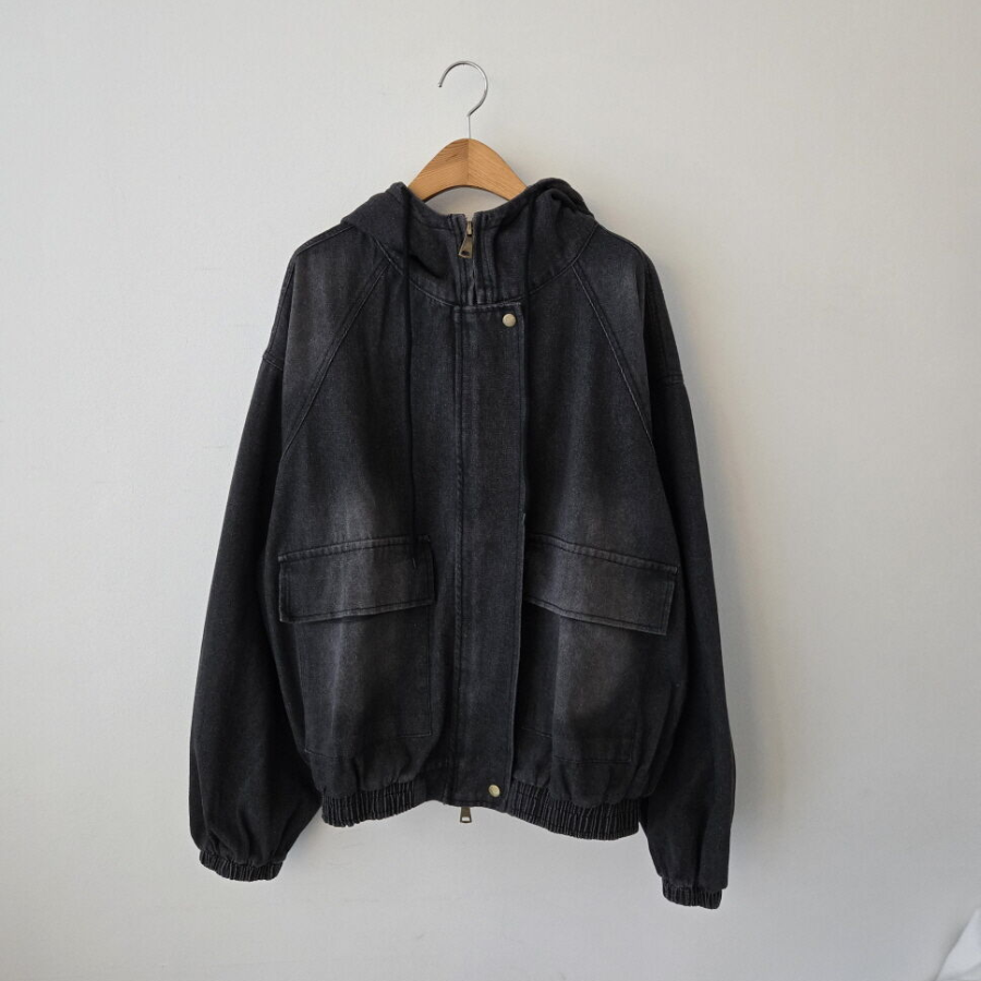 Oversized Full-Washed Denim Hoodie  Jumper