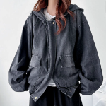 Oversized Full-Washed Denim Hoodie  Jumper